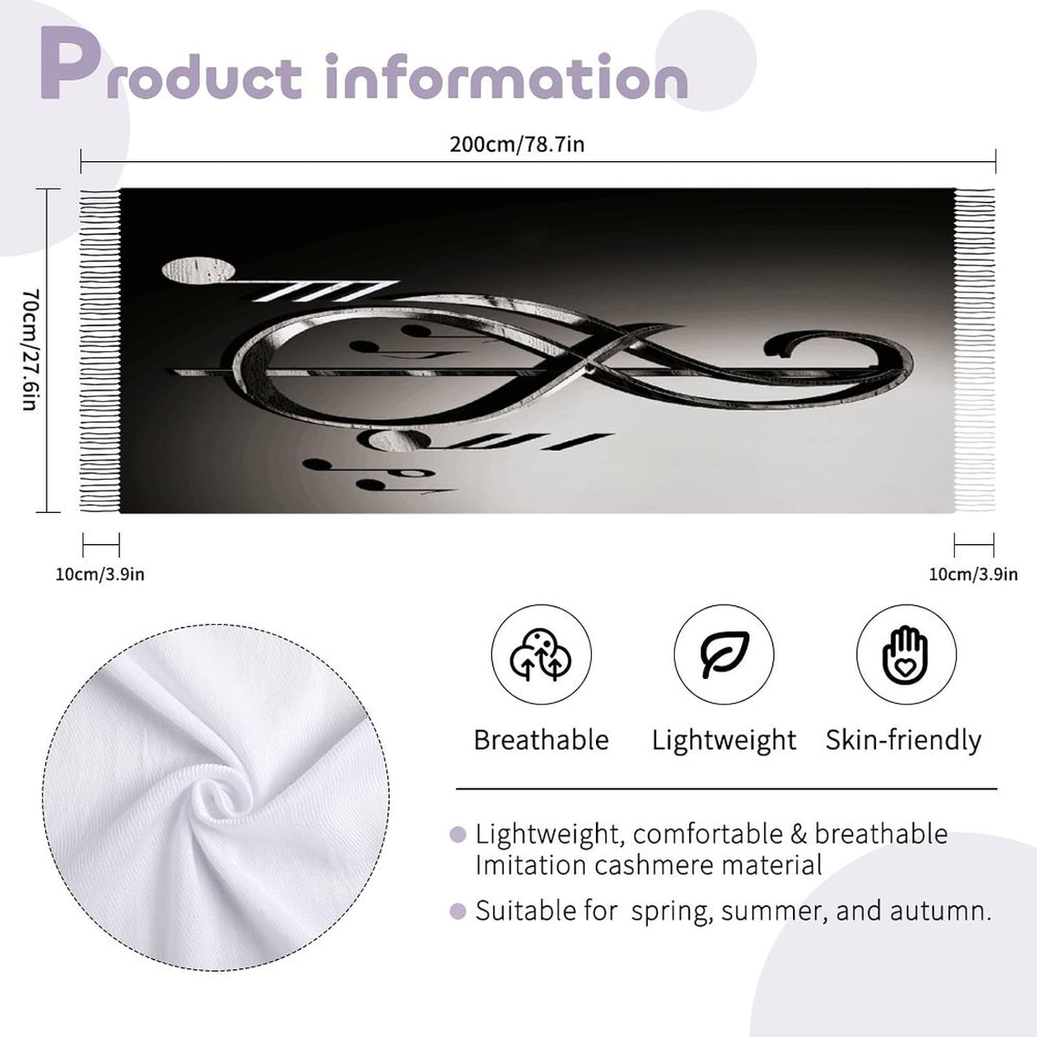 Music Symbol Scarf for Women Men Soft Warm Fashion Blanket Scarves Classic Cashmere Feel Scarf Long Shawl Large Scarves Cold Weather Thick Blanket Scarfs
