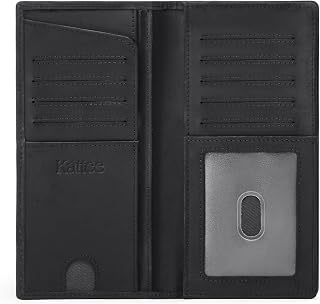 Kattee Men's Vintage Leather Long Wallet for Checkbook Credit Cards | Long bifold wallet with 11 card slots, 4 bill compartments, ID window, and zipper pocket for work, travel, daily use.