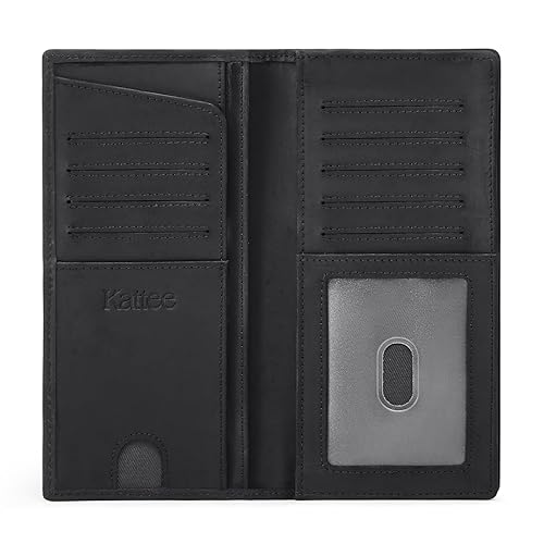 Kattee Men's Vintage Genuine Leather Long Wallet for Checkbook Credit Cards - 2-Black New (with gift box)