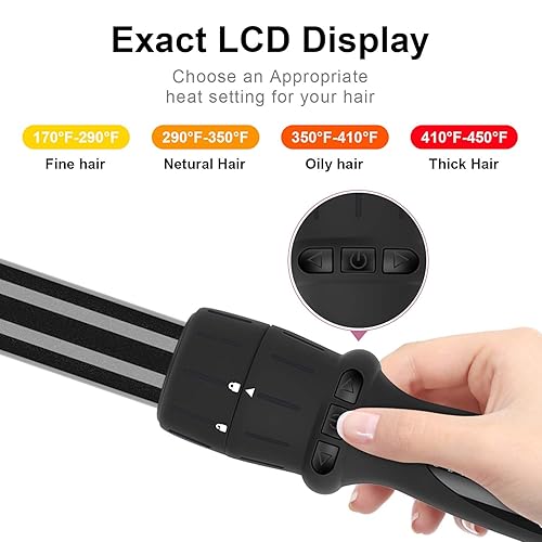 Miniatura 3 de Diamante Turmalina cerámica PARWIN Pro Black 7-en-1Rolo Hierro visualización LCD Guante protector de calor y bolsa de viaje 7barriles