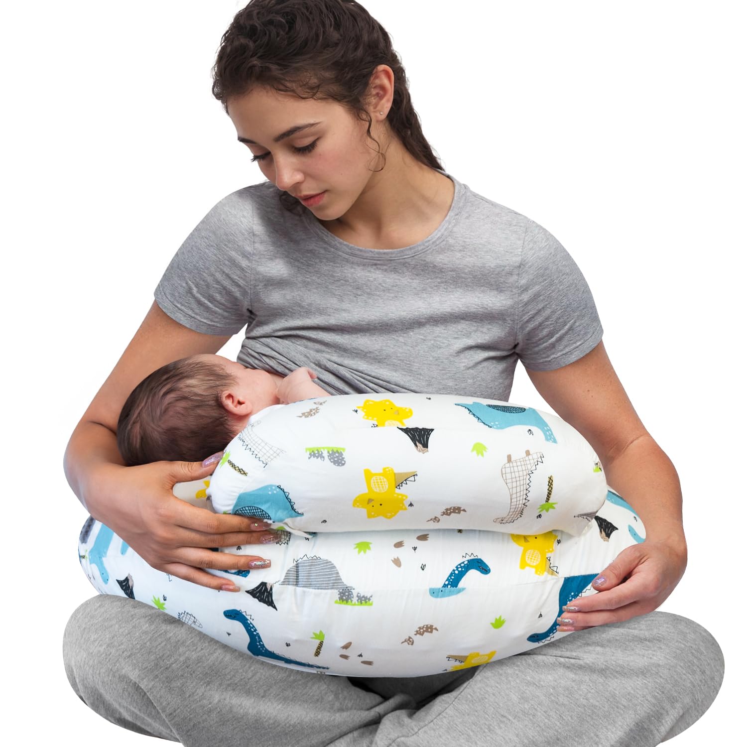 Nursing Pillow for Breastfeeding with Two Removable Covers,Plus Size Ergonomic Breastfeeding Pillows,More Support for Mom and Baby,Machine Washable,DinosaursOEKO-TEX STANDARD 100