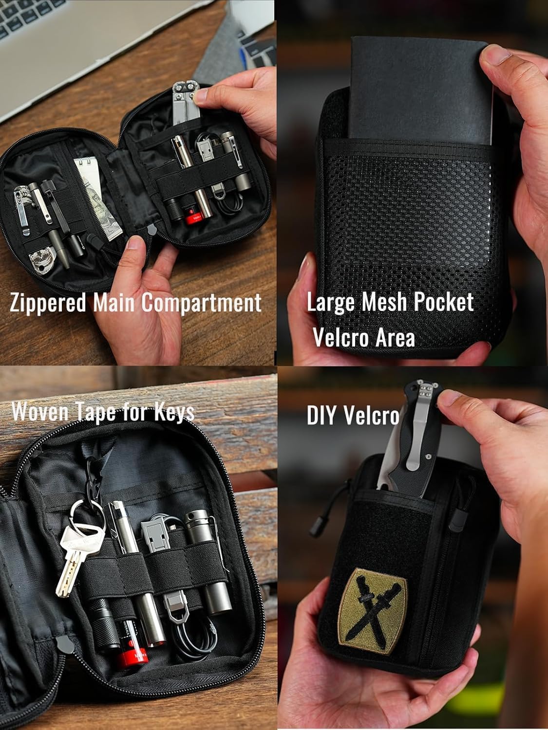 Sayram SP5 EDC Pouch, Pocket Organizer, Small Pocket Organizer with Patches Area, EDC Pouch Organizer with 6 Pockets for EDC Gears, Zippered Multitools Organizer Utility Pouch Tool Bag, Black - Image 2