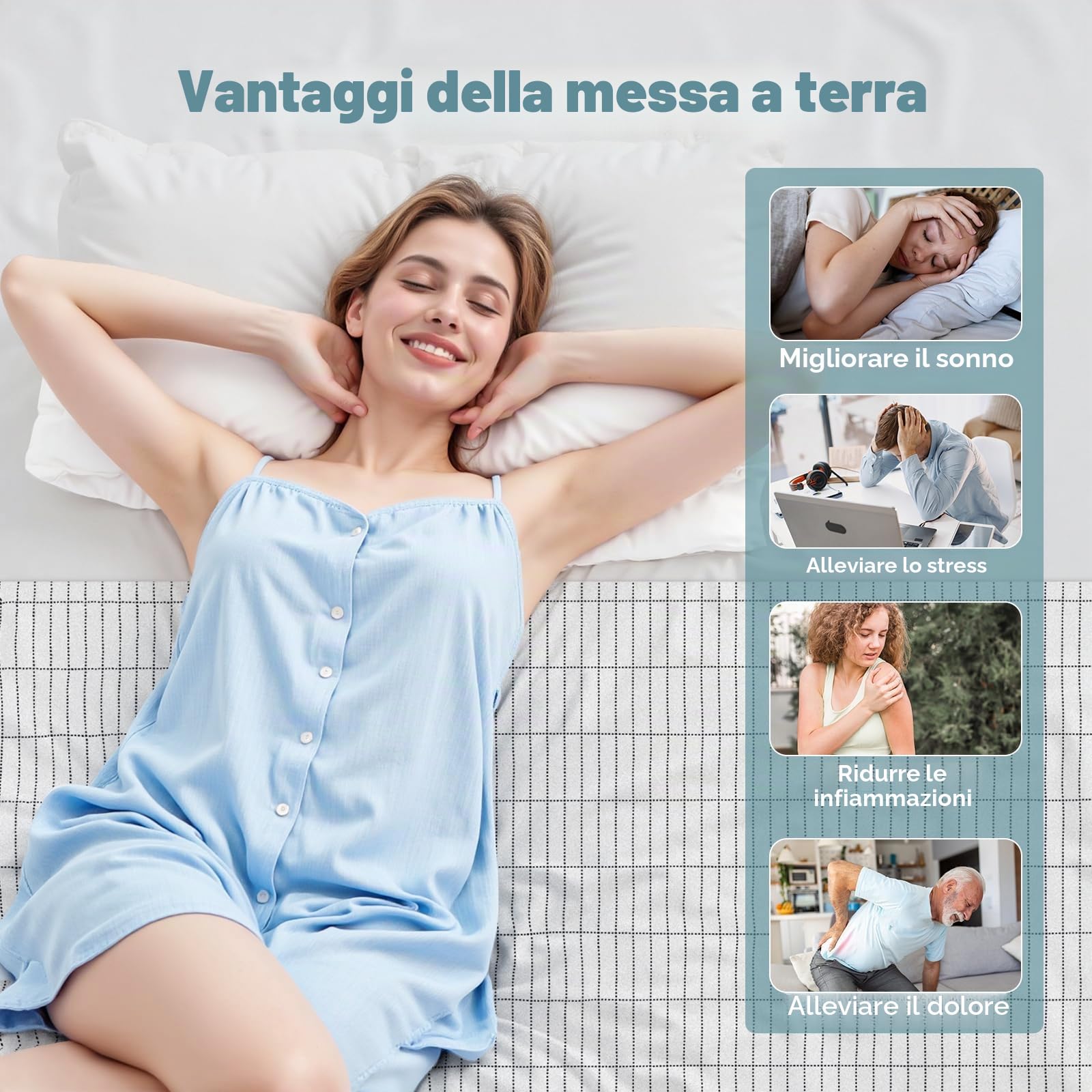 Mowend Grounding Mat, tappetino da terra per letto, 95% cotone biologico + 5% pura fibra argentata, ideale per sonno, energia, sollievo dal dolore, infiammazione, equilibrio, linea di messa a terra