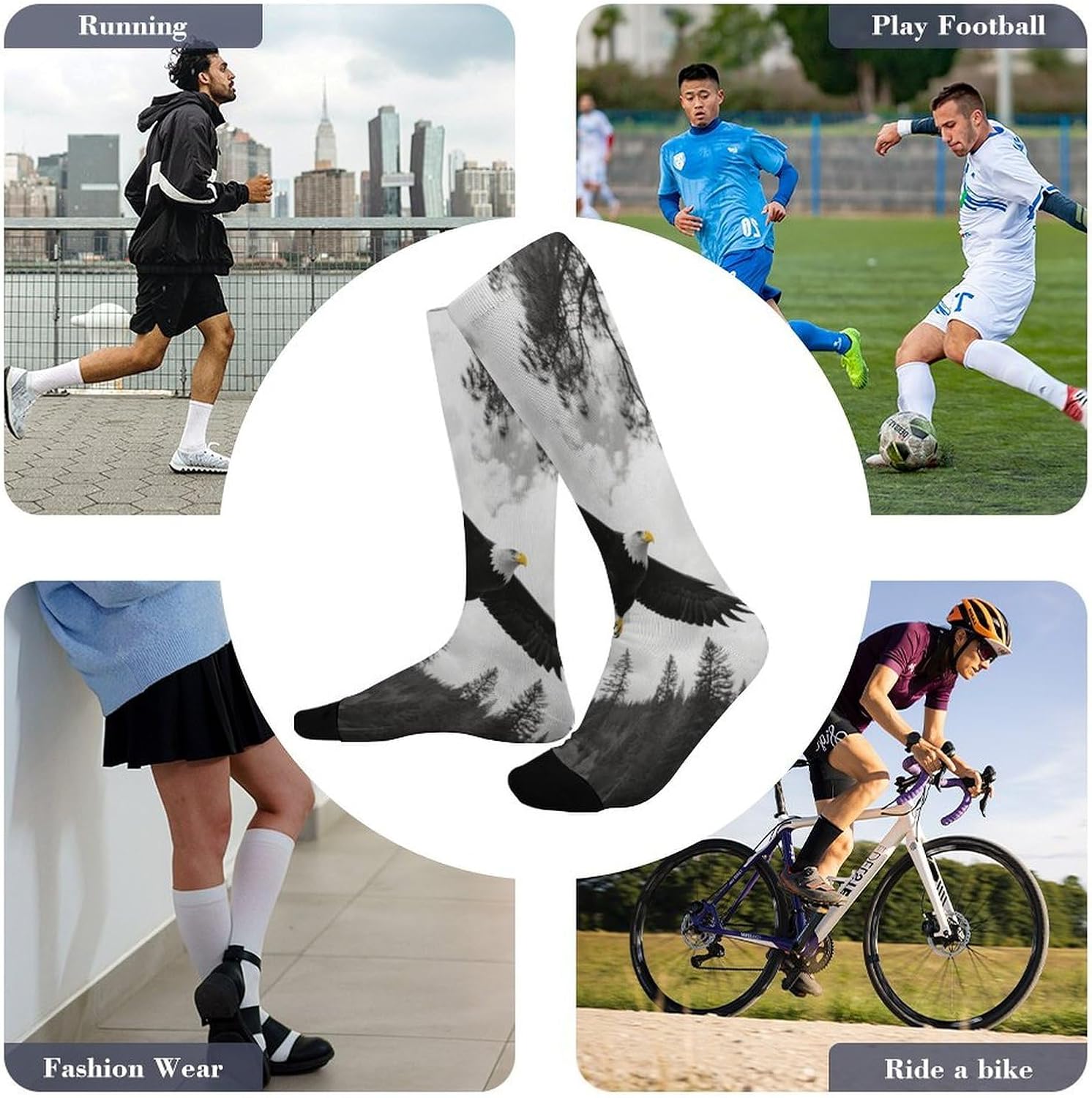 Balck Eagle Forest Knee High Soccer Socks Moisture Wicking