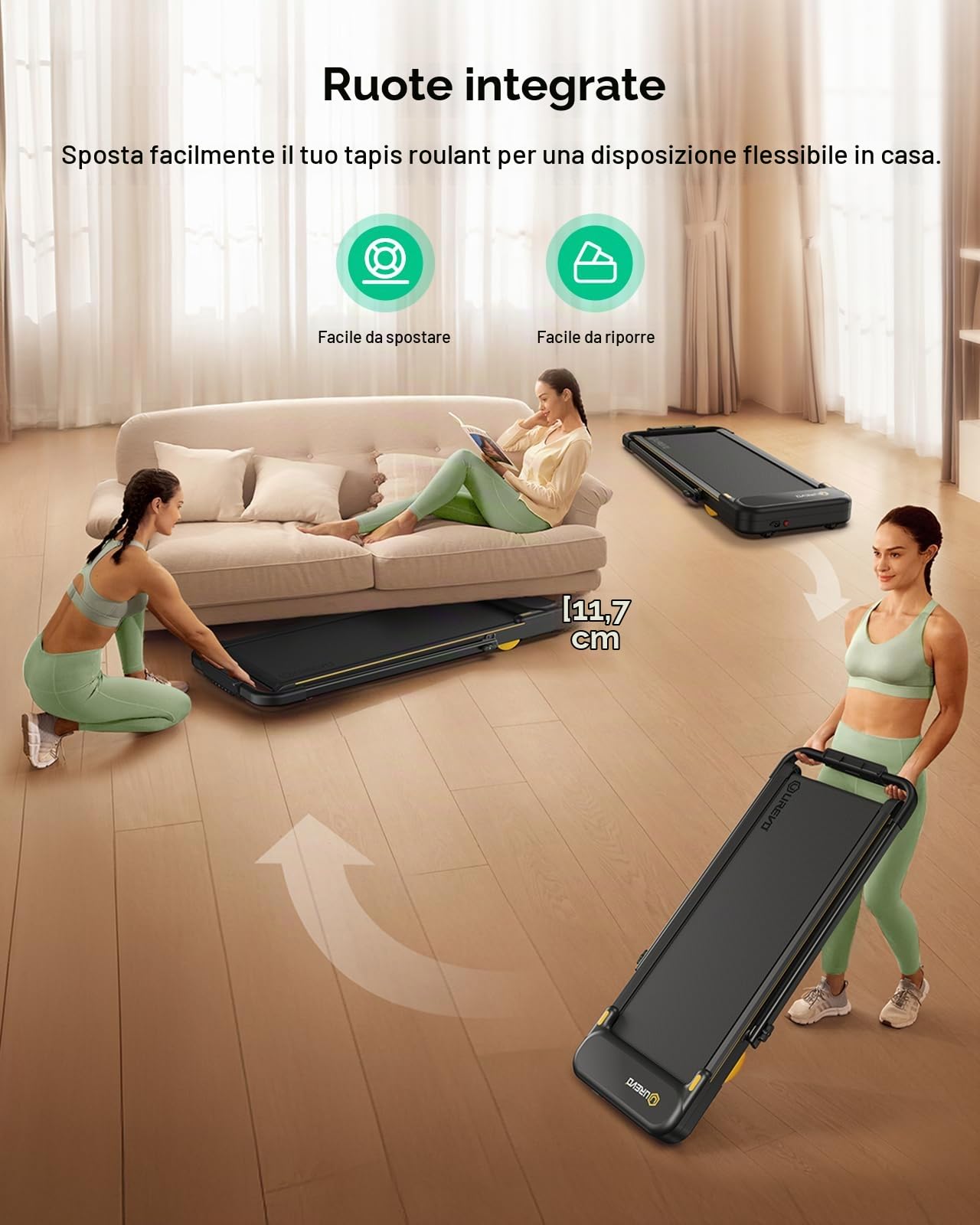 UREVO Smart Tapis Roulant con App, 3-in-1 Tapirulan Pieghevole con Maniglie di Sicurezza, Display LED Doppio, 1-10 km/h Walking Pad Sottoscrivania per Casa e Ufficio, con Telecomando