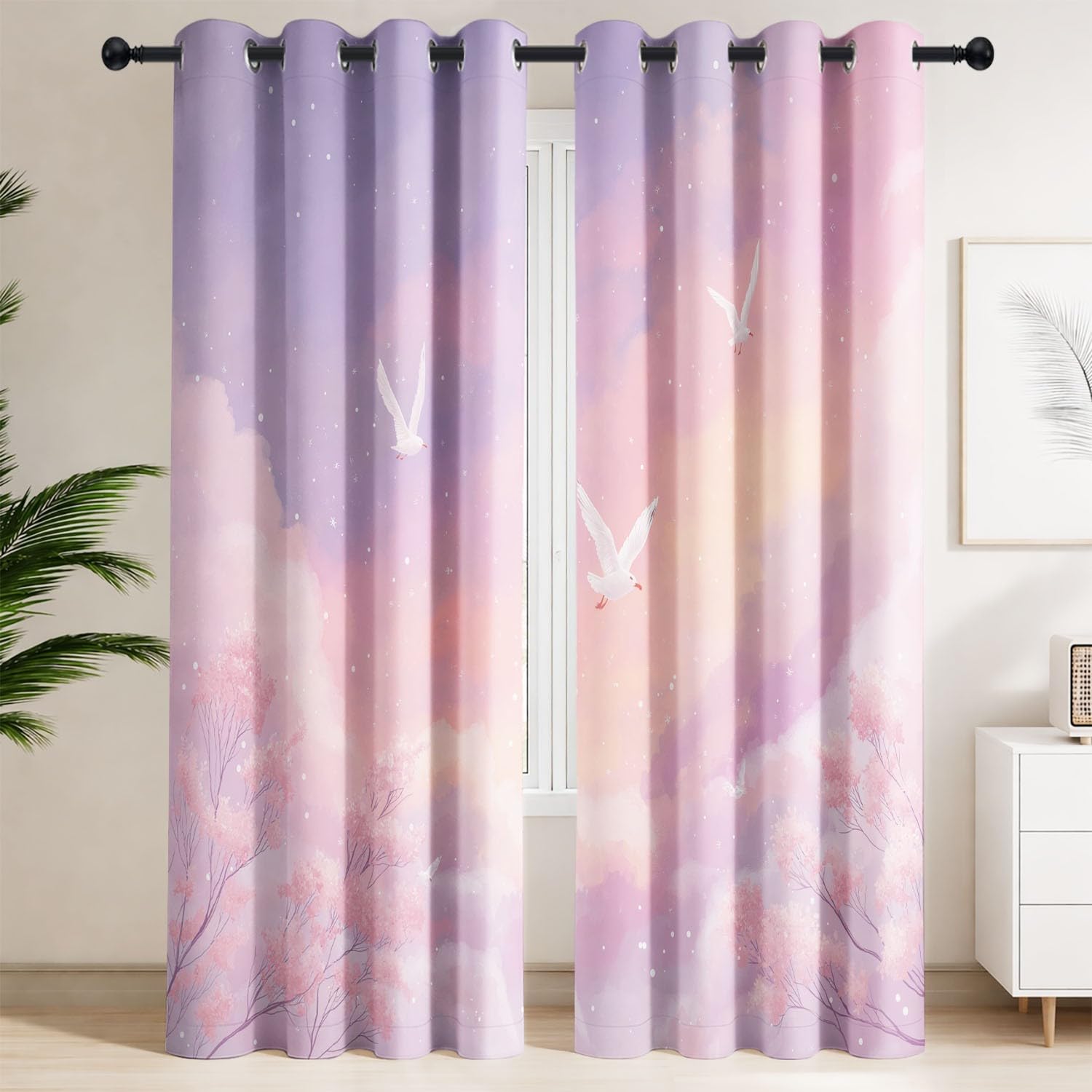 Rideaux occultants pour chambre d'enfant motif ciel cosmique et nuages doux