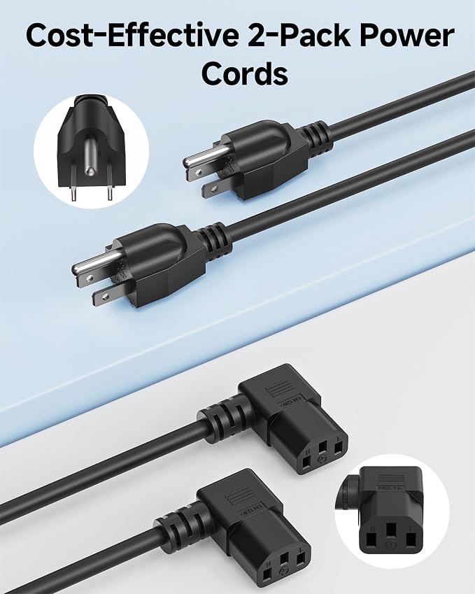 Cable de poder ángulo recto 16 AWG 6 pies 2 unidades miniatura 6