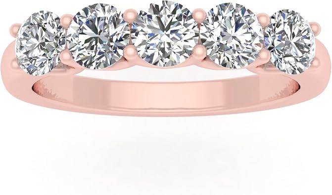1/2 Carat TW Natural Womens Diamond Five Stone Wedding Ring Anniversary Band set in 10k Rose Gold H, I2