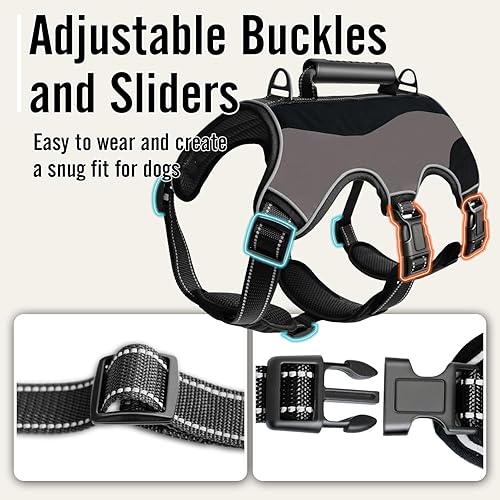 Miniatura 4 de Arnés para perro a prueba de escapes, chaleco reflectante ajustable sin tirones con asa de elevación y clip para correa, arnés de cuerpo completo