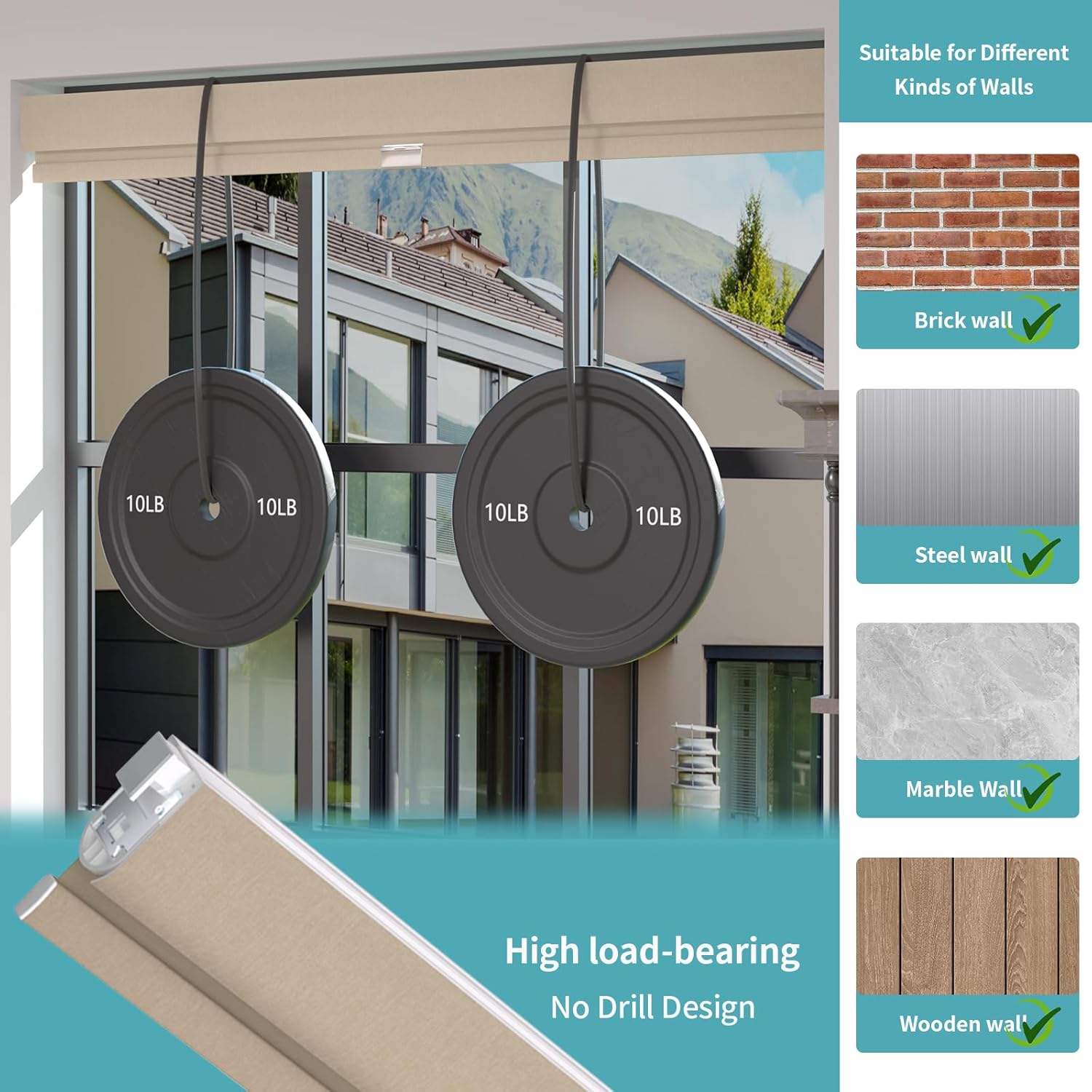 MYshade Custom No Drill No Tools Cordless Roller Shades,Waterproof Window Blinds for Home, Bedroom, and Living Room,Blackout Privacy Control with Easy Installation（Light Brown）