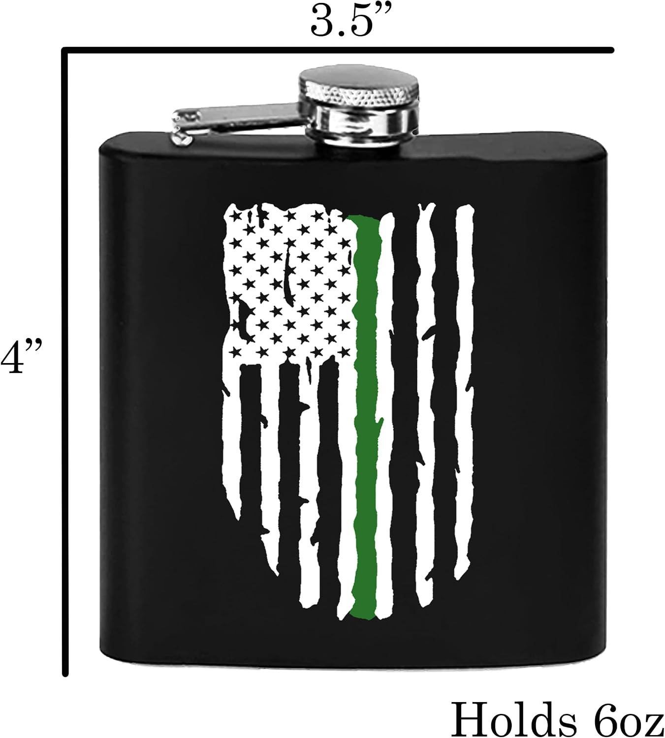 Rogue River Tactical Thin Green Line Stainless Steel Hip Flask Premium Matte Black, Makes a Great Gift For Him, Dad, Father, Military Veteran or Federal Agent