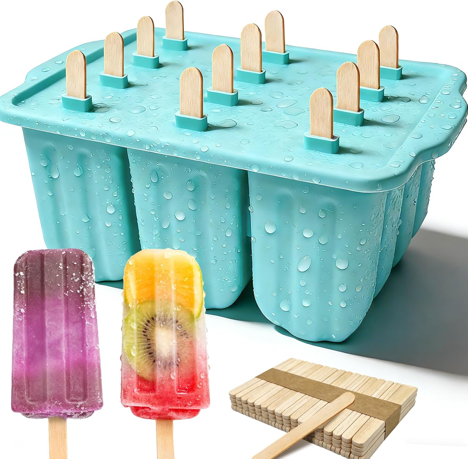 12 Pieces Silicone Popsicles Molds, Reusable Popsicle Maker Holder