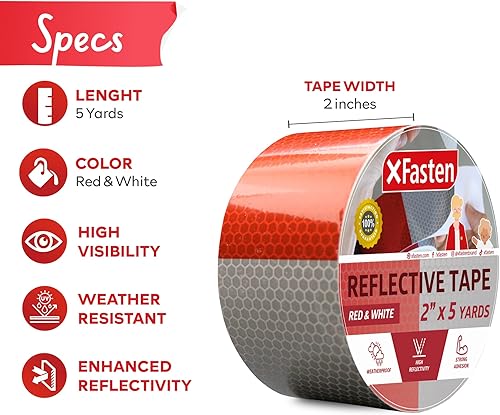 Miniatura 10 de XFasten Cinta reflectante, Blanco y Plateado, 2 pulgadas por 5 yardas