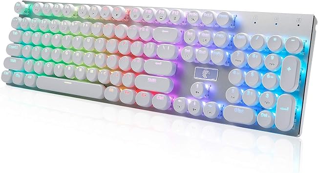 HUO JI E-Yooso Z-88 Mechanical Gaming Keyboard Typewriter Style USB Wired, Programmable RGB Backlit, White Switch, Macro Keys, Retro 104 Keys for Mac, PC, White