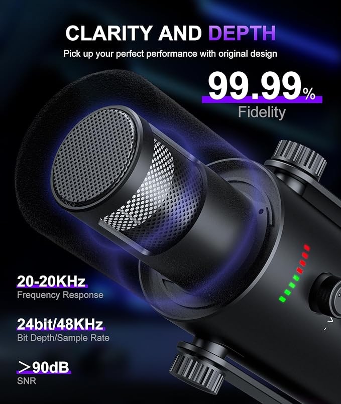 Micrófono Dinámico USB y XLR con Luz RGB y Reducción de Ruid miniatura 2