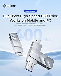 ORICO USB3.2 Gen2 128GB Portable External SSD Hard Drive, OTG Solid State Drive, Read Speed 400MB/s, Write 300MB/s, Type-A and Type-C, Compatible with iPhone 17, Android and Computer