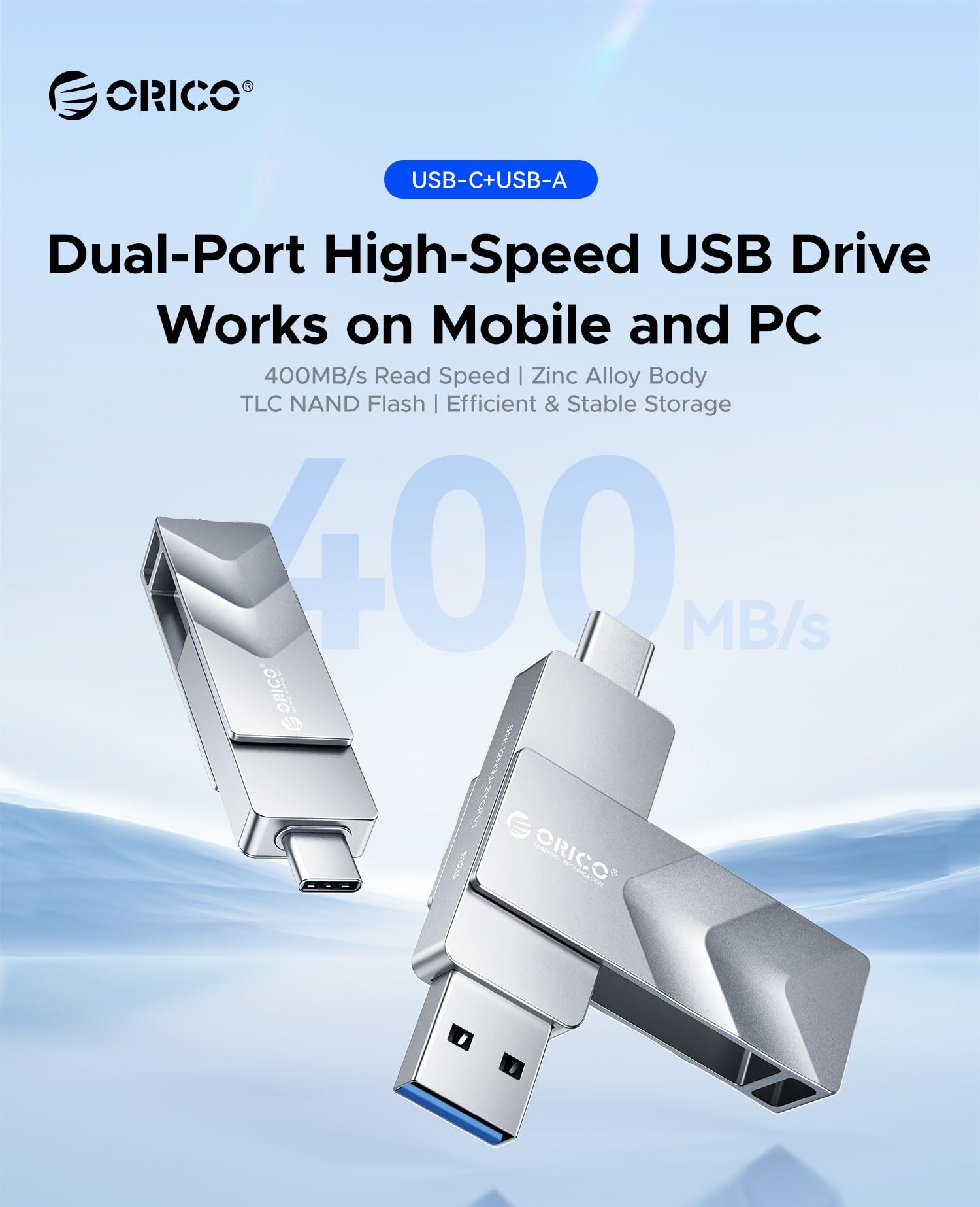 ORICO USB3.2 Gen2 128GB Portable External SSD Hard Drive, OTG Solid State Drive, Read Speed 400MB/s, Write 300MB/s, Type-A and Type-C, Compatible with iPhone 17, Android and Computer - 1
