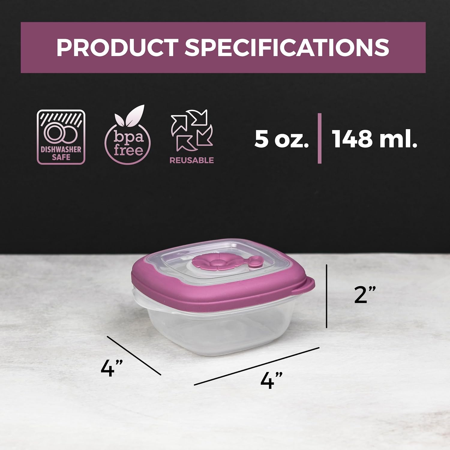 Small Plastic Food Storage Containers With Lids Airtight, 5 Oz Snack / Fruit Lunch Box For Kids, Meal Prep To Go, Fridge Storage Containers, Easy Open Lids, Dishwasher Safe, BPA Free, 5 Oz - Set of 4 - Image 2