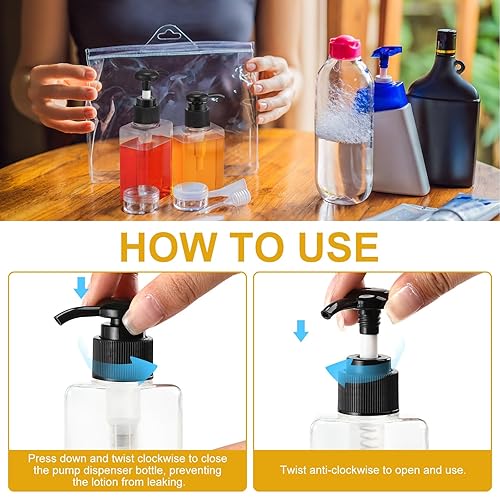 Miniatura 5 de Domensi Botellas de viaje de 3.4 onzas, botellas dispensadoras pequeñas, botellas de champú y acondicionador, botellas cuadradas vacías de plástico,