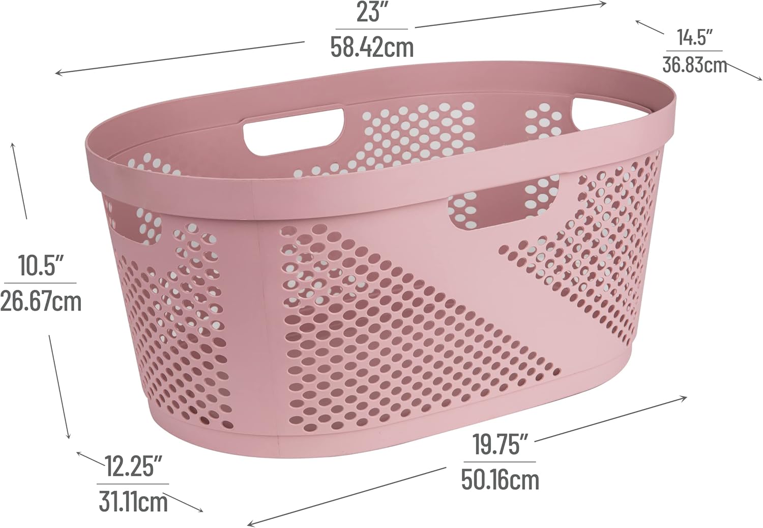 Mind Reader Basket Collection, Laundry Basket, 40 Liter (10kg/22lbs) Capacity, Cut Out Handles, Ventilated, Pink