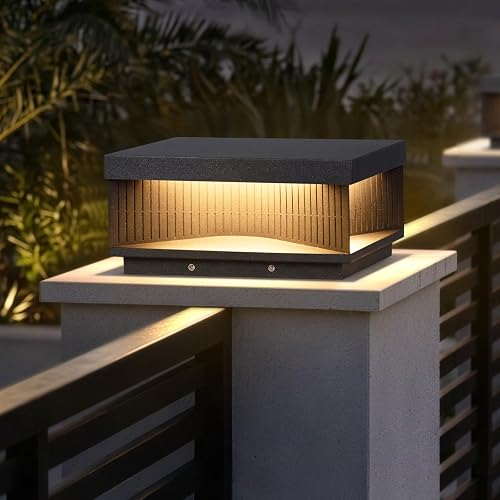 Outdoor Post Lights, 11.81" Square Modern Column Lights with Glass Lampshade, IP54 Waterproof Pillar Light Hard Wired, 3000K Warm LED Lamp Posts Outdoor Lighting for Garden Entrance Patio