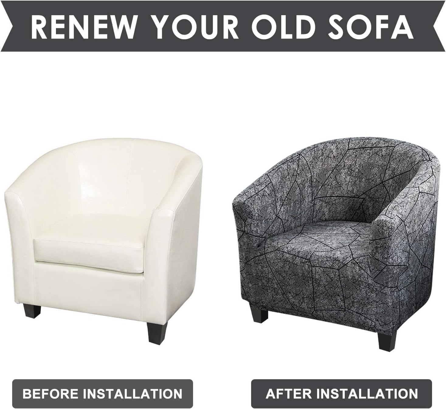 HOTNIU Club Chair Slipcover Tub Chair Covers for Armchairs, High Stretch Armchair Slipcover, Furniture Protector for Living Room, Removable Wing Back Covers, Dark Lines Armchair Covers