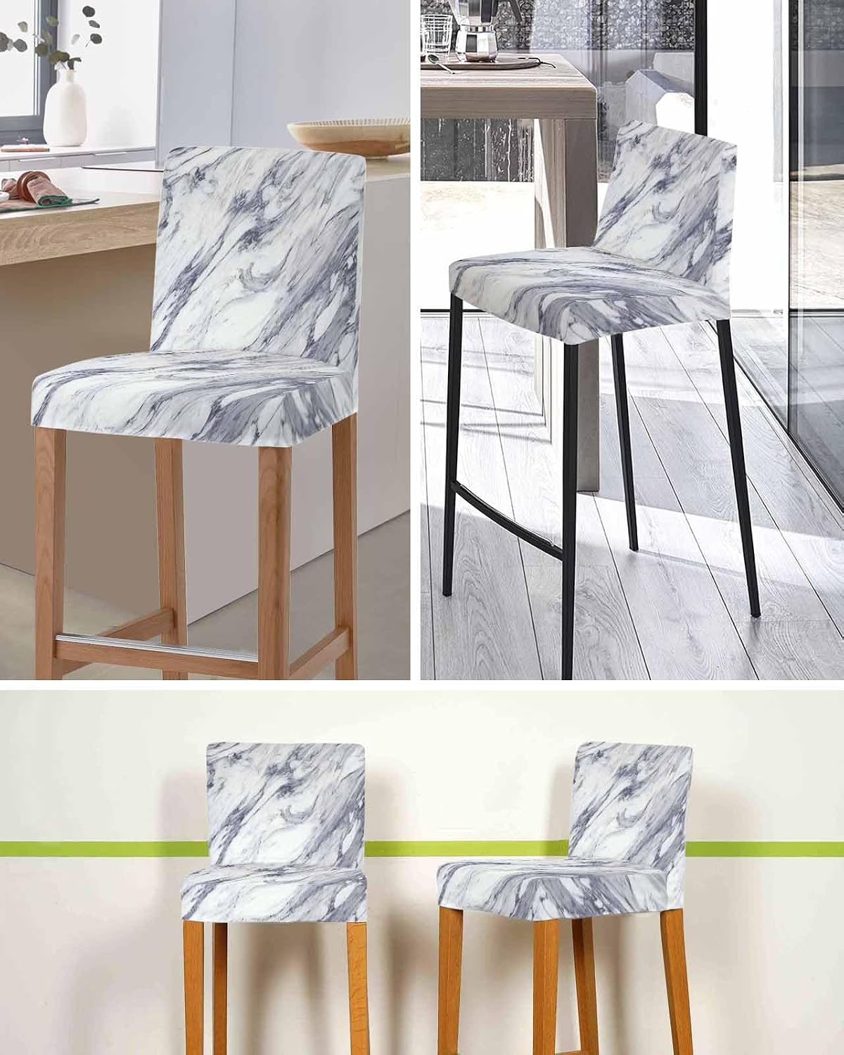 Grey Marble Bar Stool Cover Set of 4, Abstract Minimalist Modern Art Stretch Bar Chair Cover, Removable Washable Pub Counter Stools Chair Slipcover for Kitchen Dining Room Pub Cafe