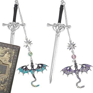 2PCS Dragon Bookmark, Fantasy Stegosaurus Bookmark Set, Book for Readers, Unique Gifts for Book Lovers, Collectors and Students