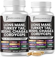 Vista 8 de Suplemento de melena de león, apoyo cognitivo, salud inmunológica con cola de pavo 20 en 1, hongo Reishi Cordyceps Chaga con raíz de malvavisco, 180