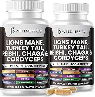 Lions Mane Supplement Cognitive Support, Immune Health with Turkey Tail 20in1 Mushroom Reishi Cordyceps Chaga with Marshmallow Root - 120 Count