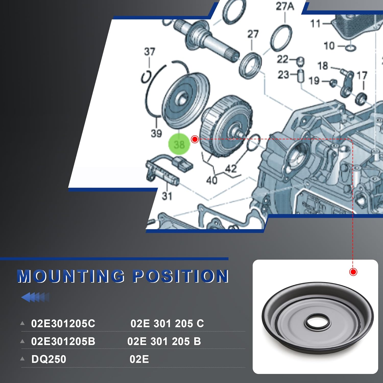 02E301205C Transmission Clutch Pack Cover 02E301205B Compatible With Audi A1 A3 Q2 Quattro Q3 TT VW Golf Beetle Jetta Passat Touran Tiguan Seat
