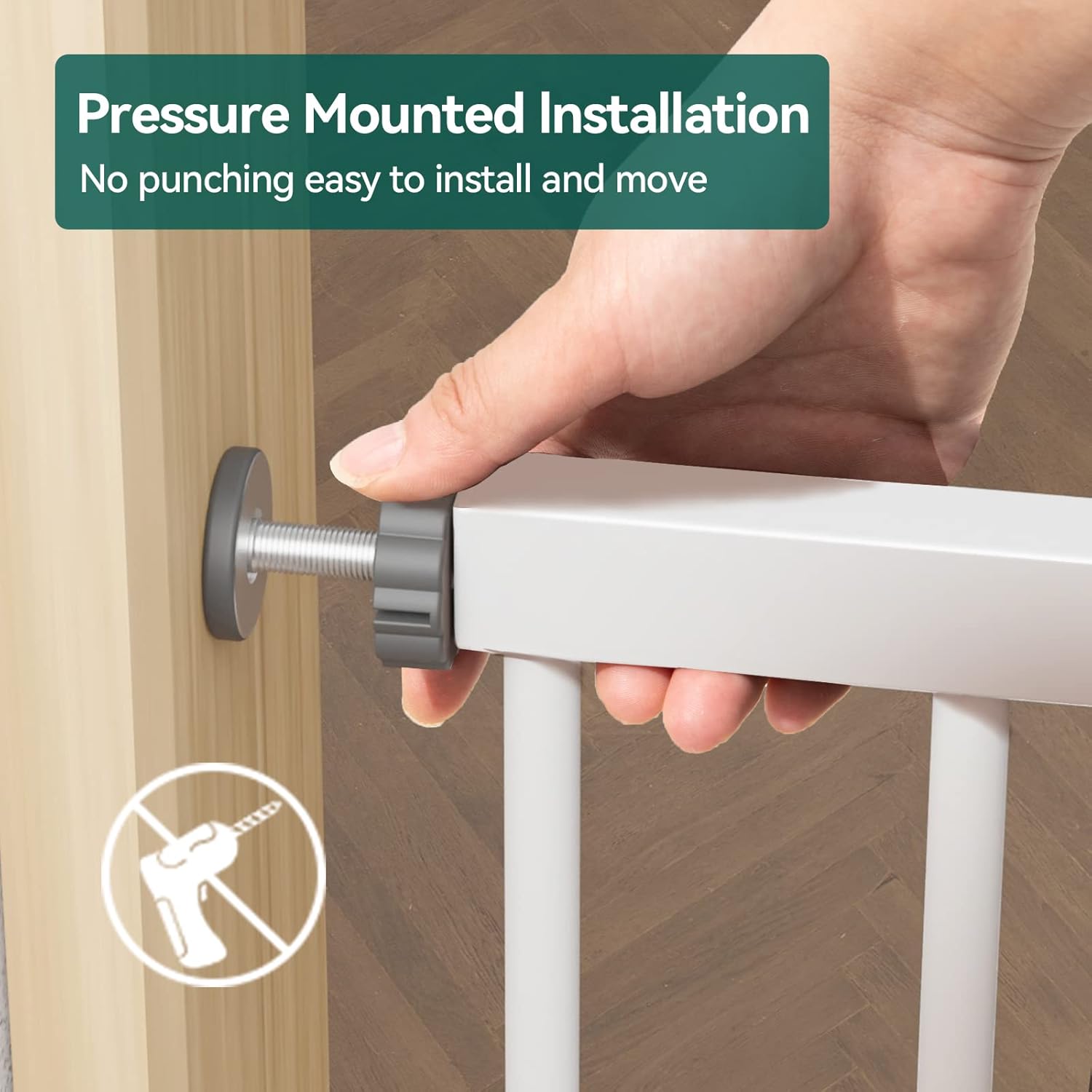 BABELIO 29-55 Inch Extra Wide Baby/Dog Gate, PressGuard P7, Metal Auto Close, Pressure Mounted Pet Door for Doorways, NO Need Tools and Drilling, with Wall Cups, White