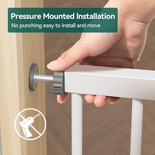 Miniatura 5 de BABELIO Puerta extra ancha para bebé/perro, PressGuard P7, cierre automático de metal, puerta para mascotas montada a presión para puertas, sin