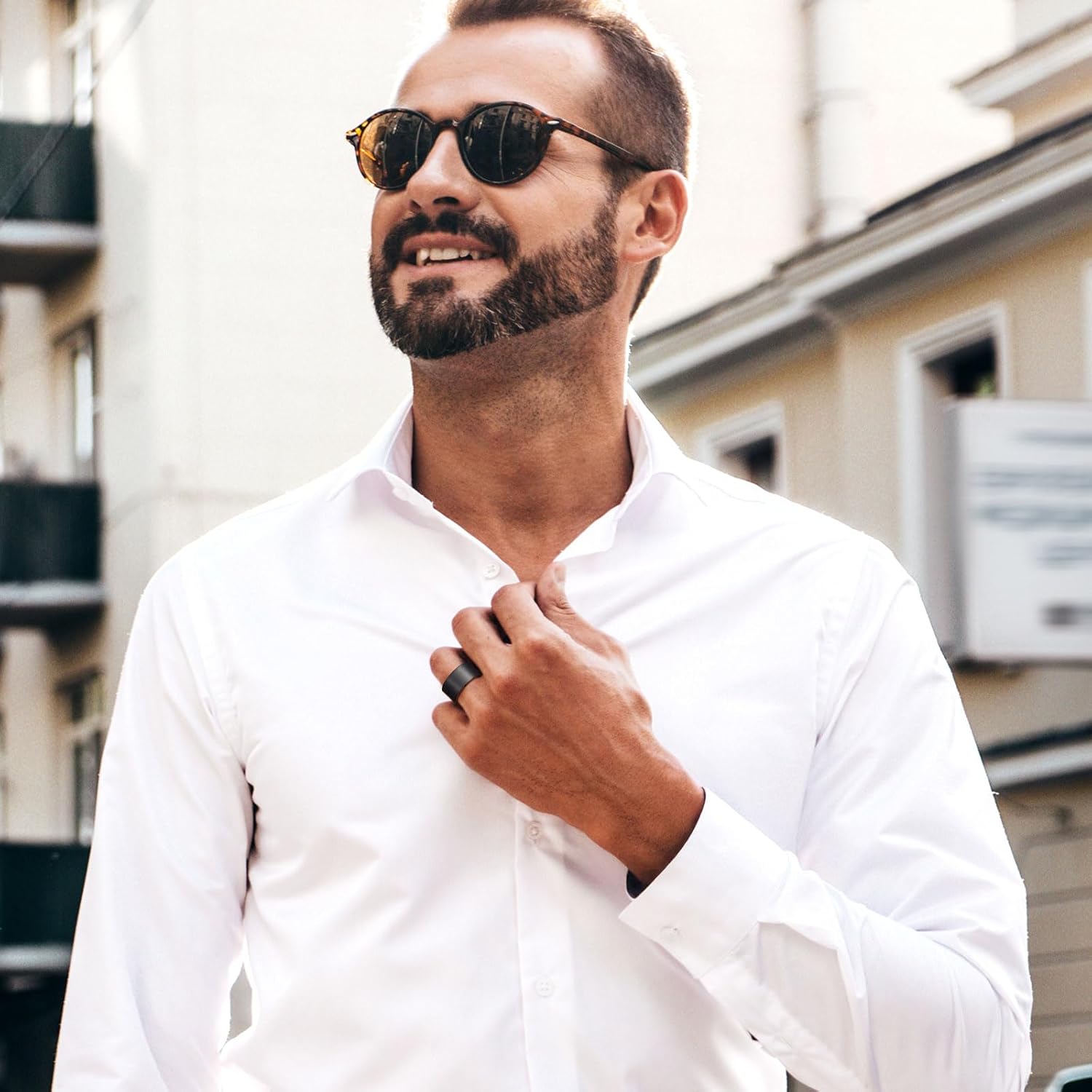 King Will 6mm 8mm Tungsten Wedding Rings for Men Black/Silver/Gunmetal Plated Pipe Cut Brushed Men's Wedding Band Gifts for Him Size 7-14 Comfort Fit - Image 4