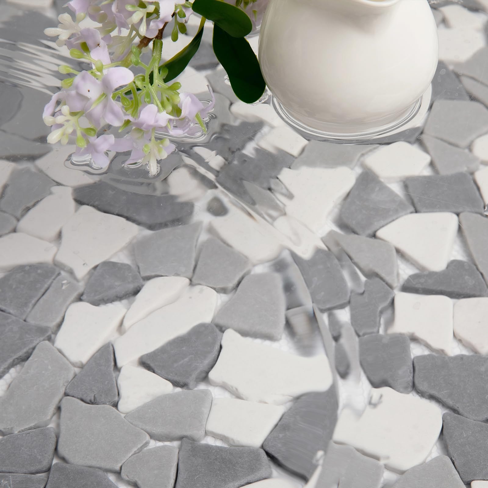 Kieselsteinfliese für Duschboden, grauer geometrischer Kieselstein-Mosaikrückwand für Küche, Badezimmer, Wand- und Bodenfliese und Außenbereiche, 5 Blatt