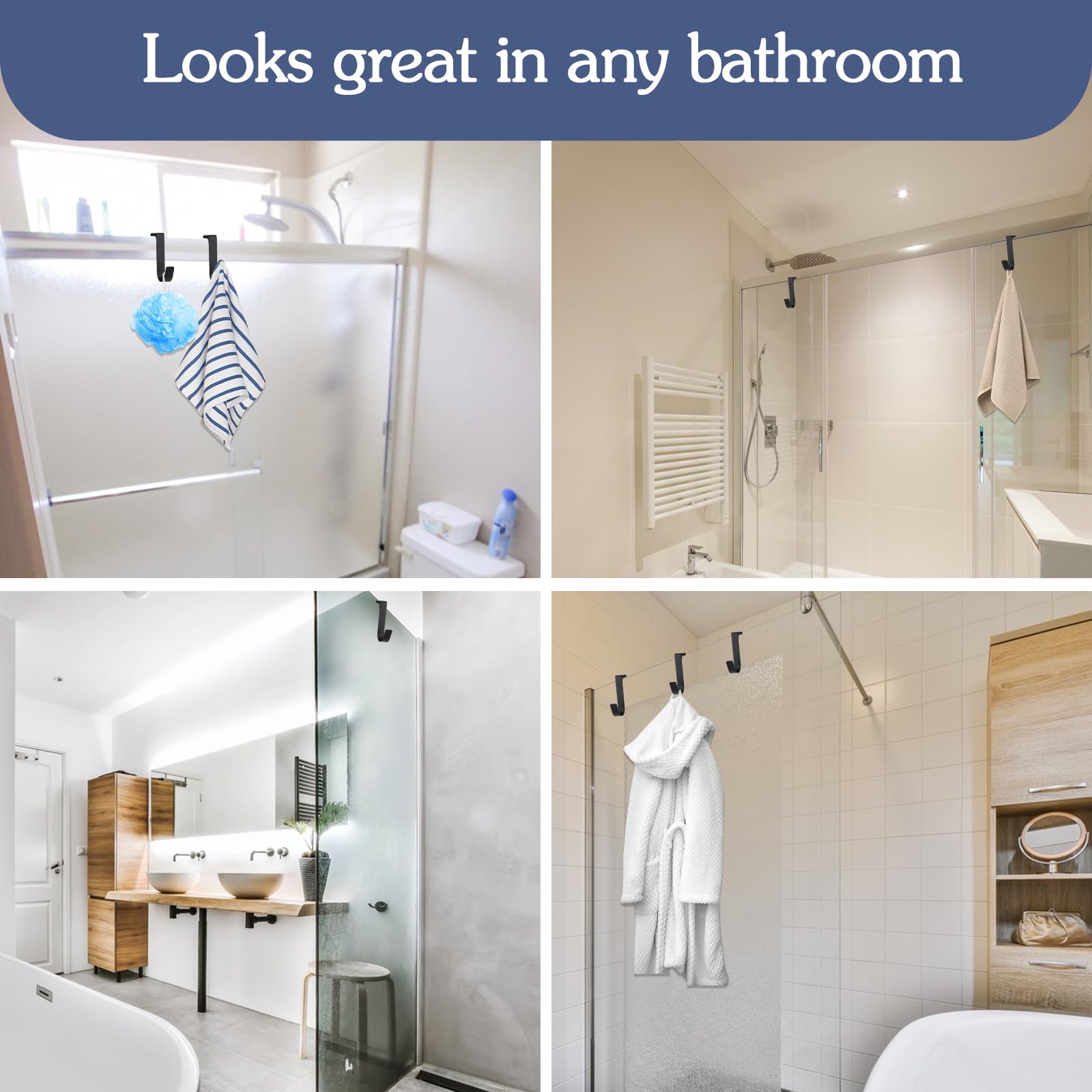 WLLHYF 5 Pack Towel Hook Stainless Steel Water Proof Over Shower Door Hook for Bathroom Frameless Glass Door 0.82in(2.1cm) Hanging Towels Robe Clothing Brush - Image 4