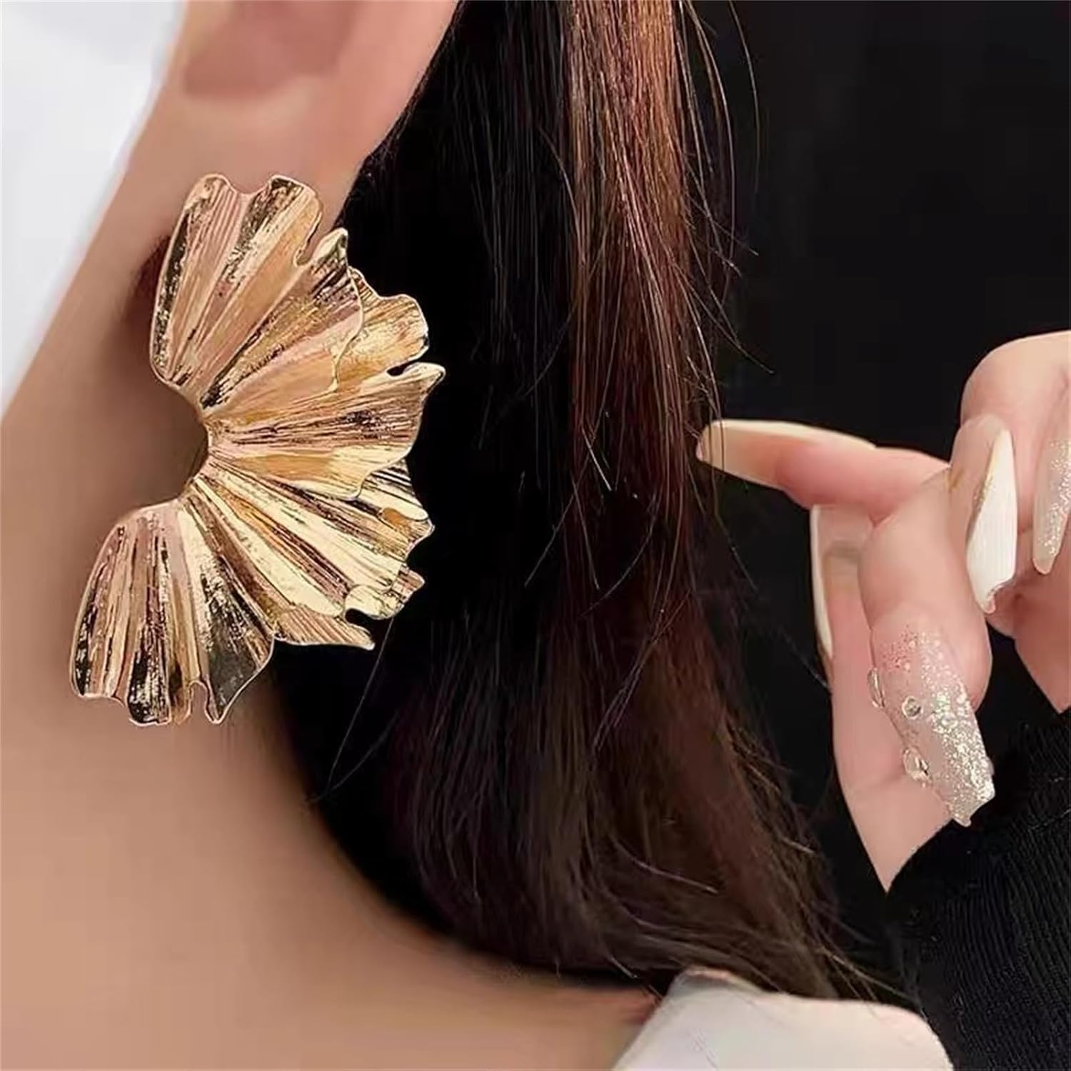 MALOYANVE Gold Statement Earrings for Women Exaggerated Large Geometric Bohemian Metal Leaf Flower Dangling Stud Earrings Jewelry Gifts - Image 2