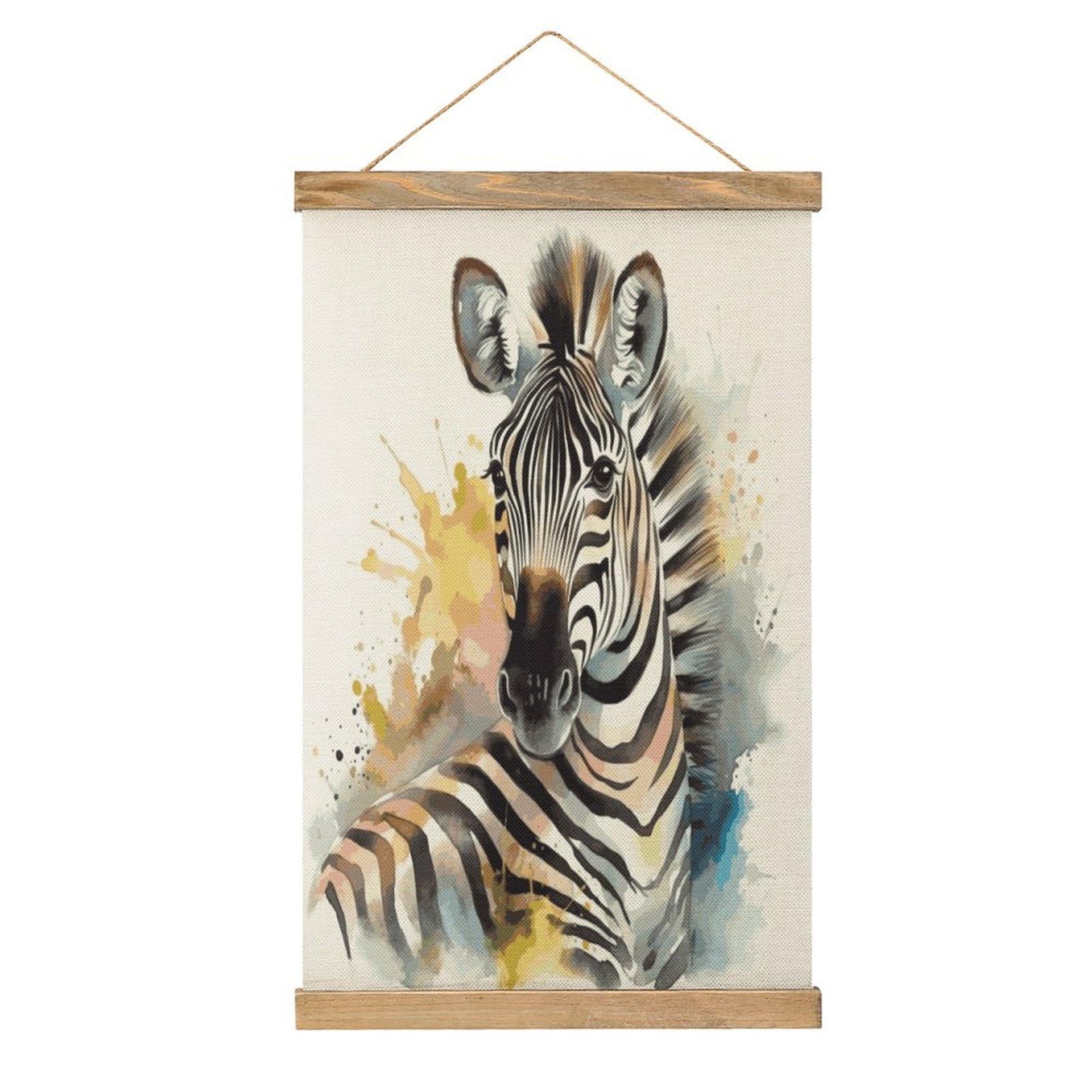 FekiLoot Cute Zebra Watercolor Wall Art Poster Hanger Frame Linen Wall Art Decor Vintage Hanging Poster Hanging Wall Decor Rustic Retro Wall Art Print for Living Room Decor 20.4 X 13.1Inches