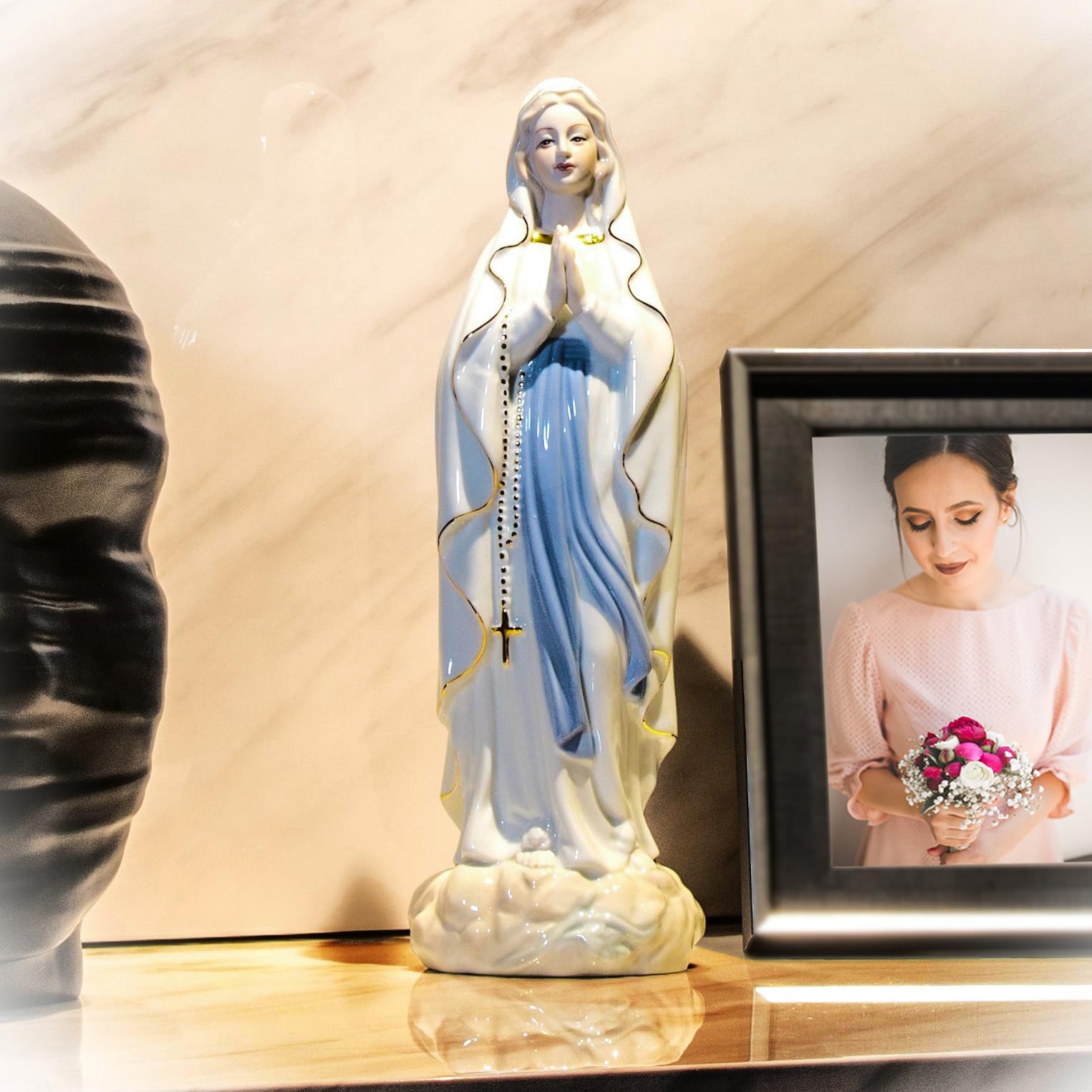 F Fityle Statue Vierge Marie 15cm | Décoration Religieuse | Lumineuse La Nuit | Cadeau Catholique