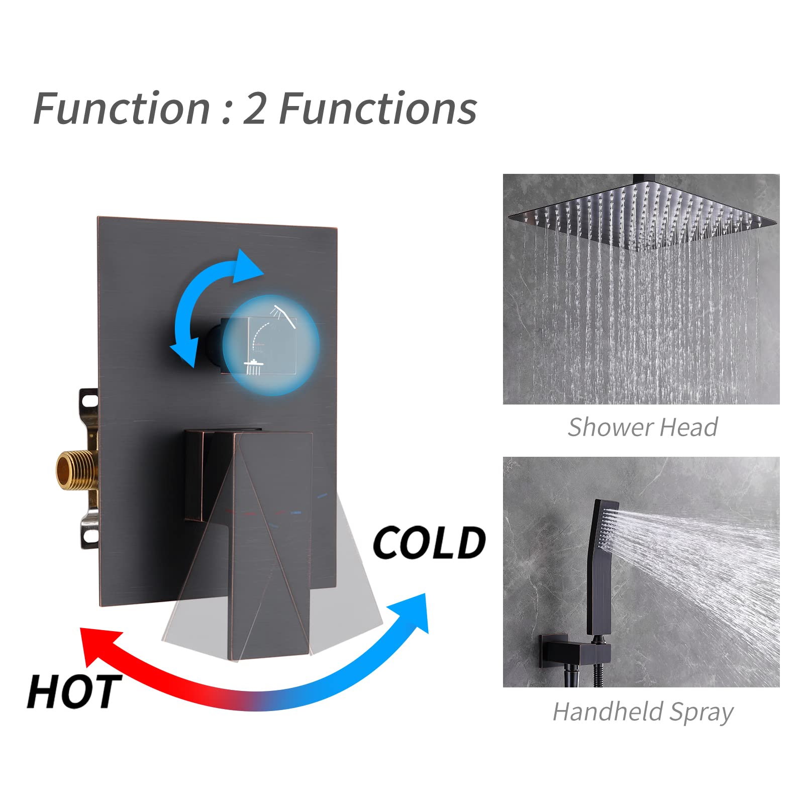 Ensemble Douche De Plafond Bronze Frotté à L'huile 3 Poignées