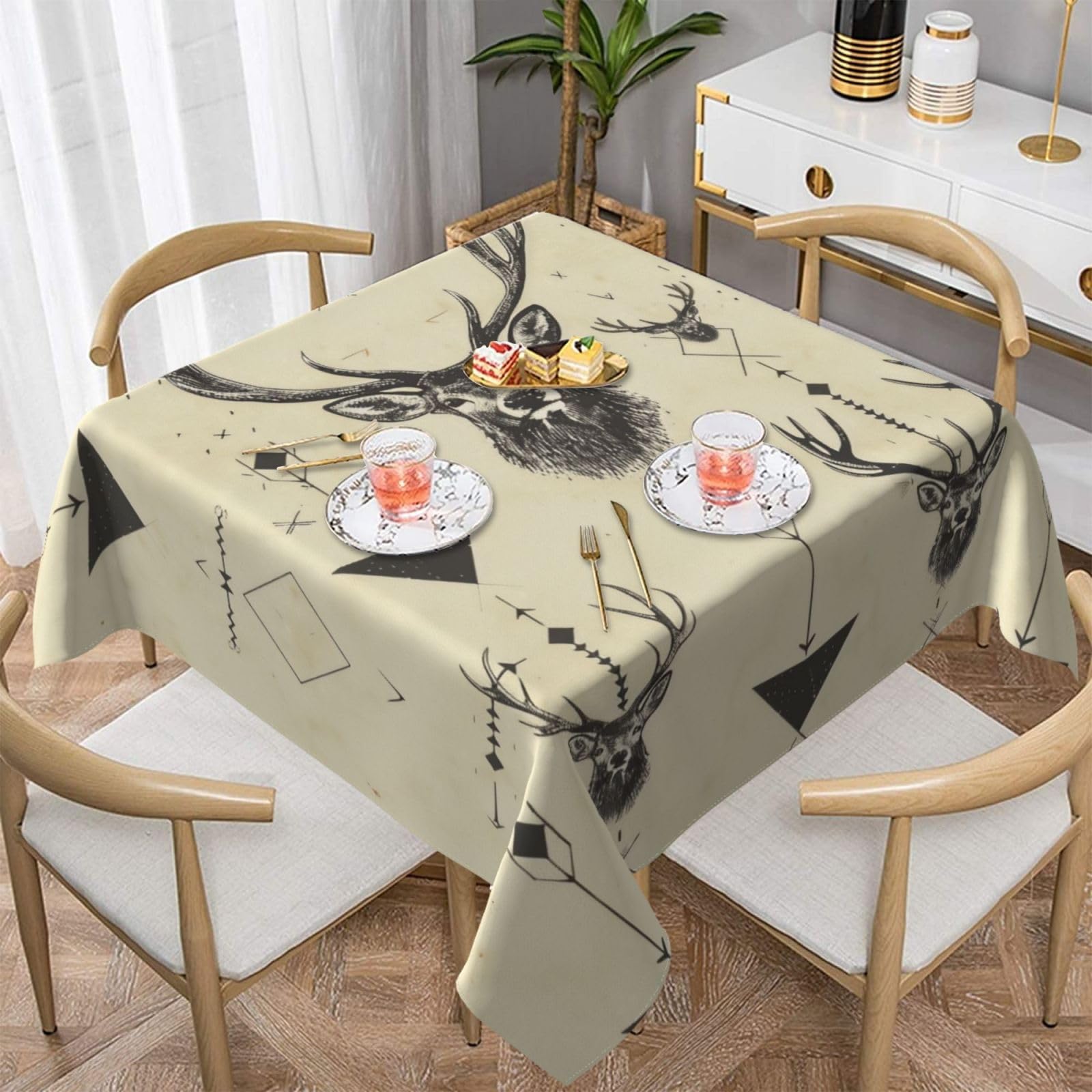 WPKJU Hunting Arrows Triangles Deer Printed Square Tablecloth 54x54 inch Water Resistant Table Cover Washable Rectangle Table Cloth for Dining Tables