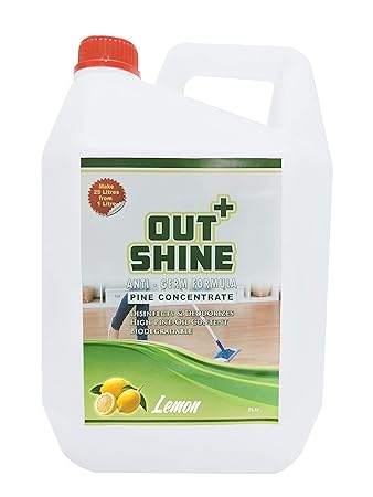 Outshine+ Phenyl Concentrate Advanced Disinfectant Floor, Washroom Cleaner | Stain Remover with Air Freshening Formula | Makes up to 150 Litres of Fresh White Phenyl Floor, Tiles Cleaner | Pleasant Aroma (Lime) - 5 Litre