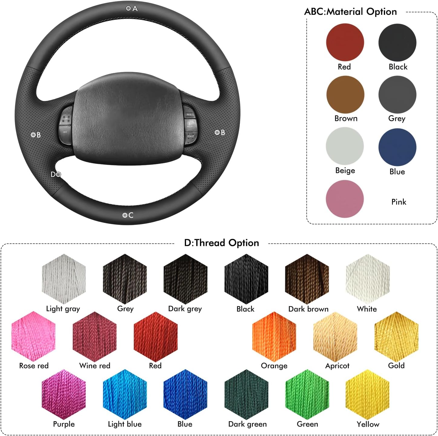 MEWANT Steering Wheel Cover for Ford F150 F250 F350 Expedition Excursion 1997-2003 Hand-Stitched Microfiber Leather Steering Wheel Wrap