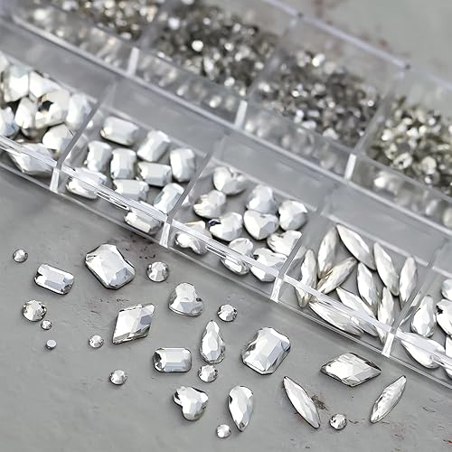 Miniatura 3 de 1101 diamantes de imitación de cristal puro para uñas, diamantes y gemas blancos brillantes, dijes de uñas de varios tamaños y formas para