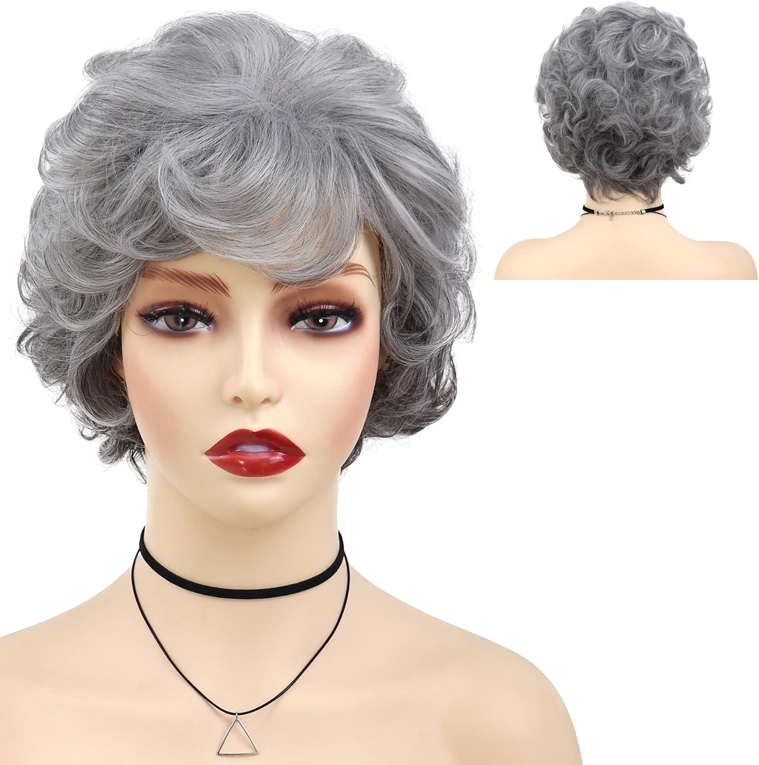 GNIMEGIL 60s Wig Ombre Grey Short Curly Hair Wigs for Women Old Lady