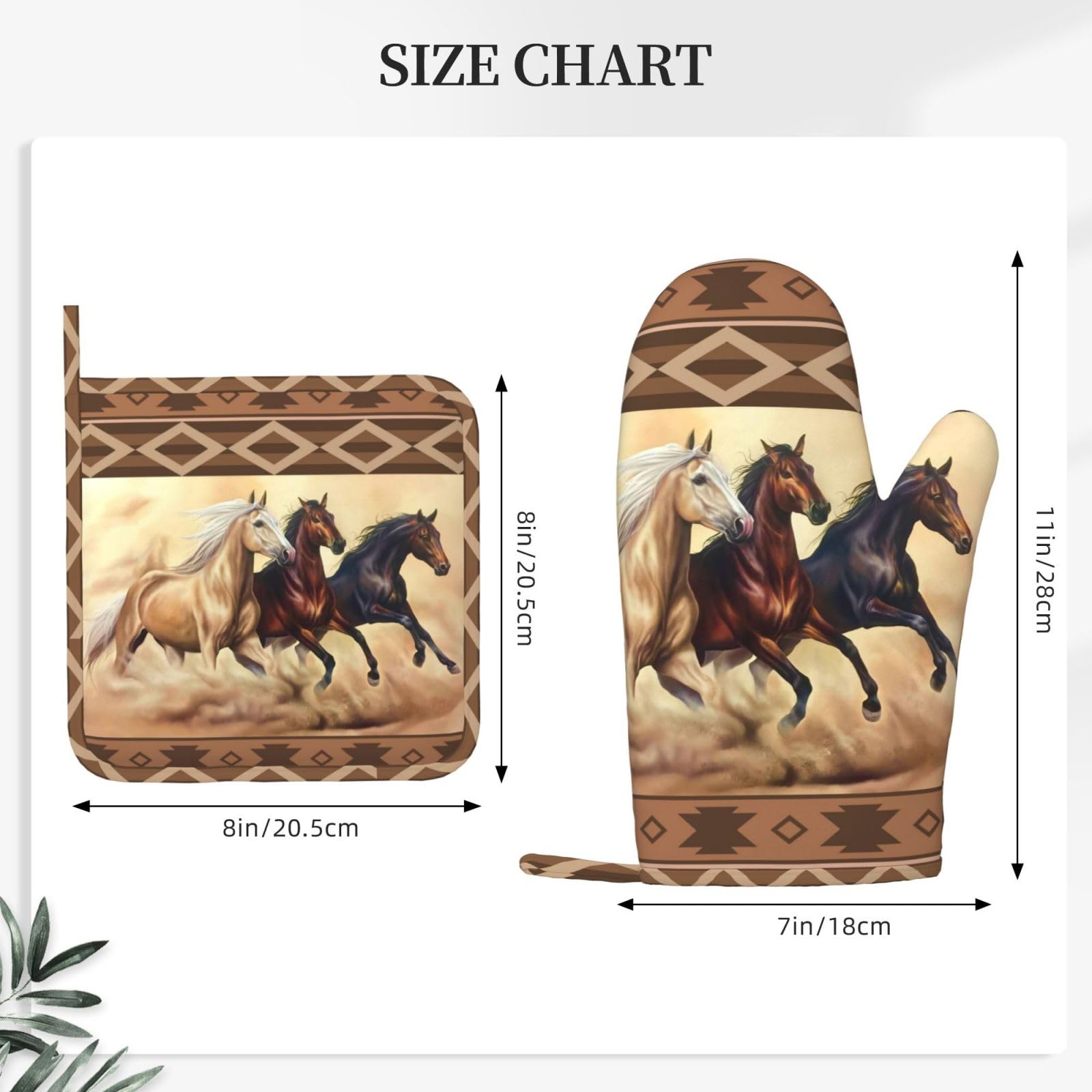 Western Horse - Juego de guantes de horno y soportes para ollas, de silicona, resistentes al calor, estilo bohemio, étnico, guantes de cocina, guantes de cocina de caballo marrón nativo