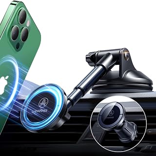 VANMASS Magnetic Cell Phone Holder for Car【True Military-Grade】 for MagSafe Car Mount Suction Cellphone Stand for Dashboard Windshield Vent,Magnet Dash Mobile Accessories for iPhone Android