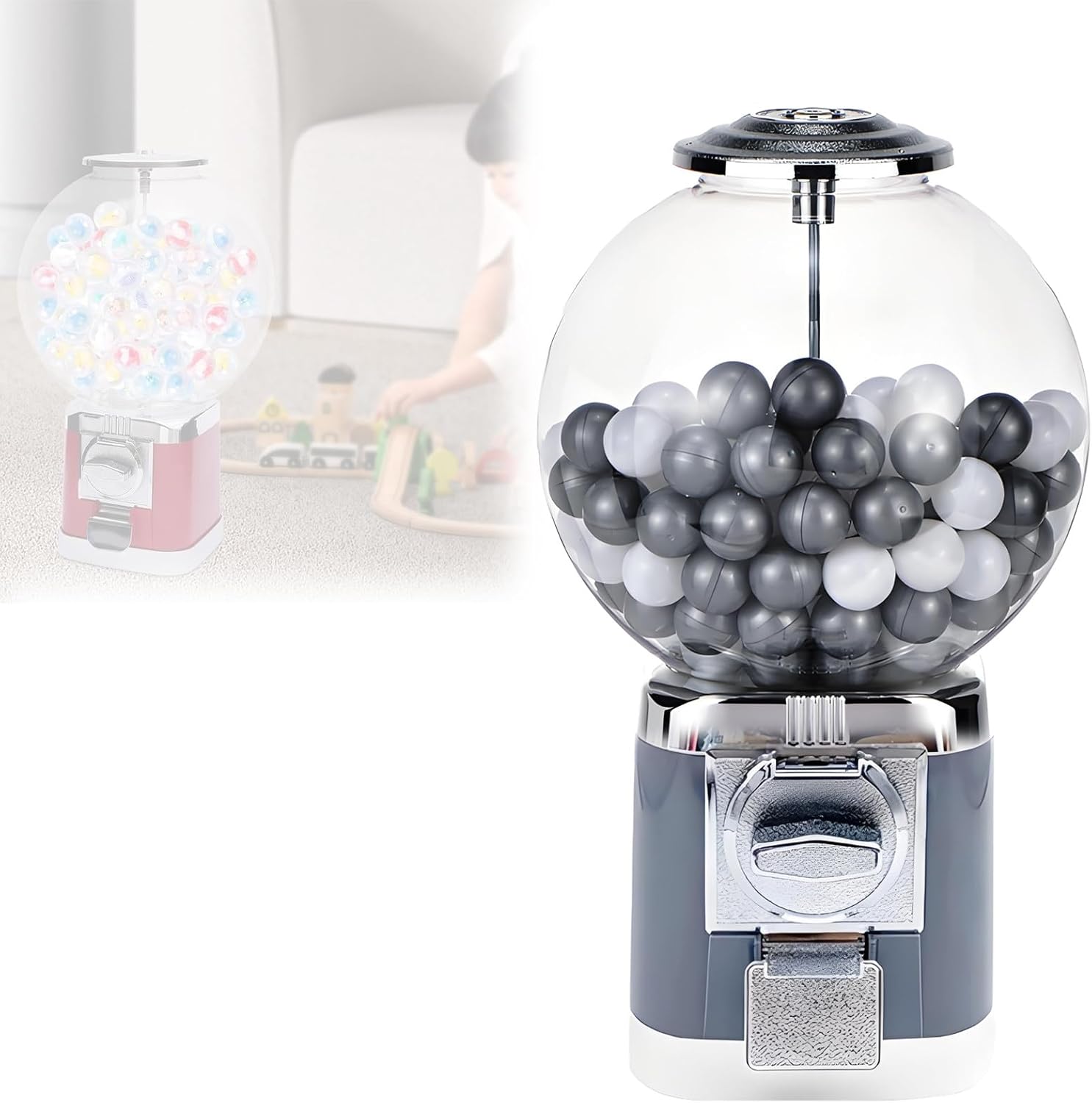 Classic Bubble Capsule Toy Dispenser Machine with Key - Bulk Vending for Arcades, Shopping Centers & Retail Outlets - Gray Color, Ideal for Kids & Collectibles