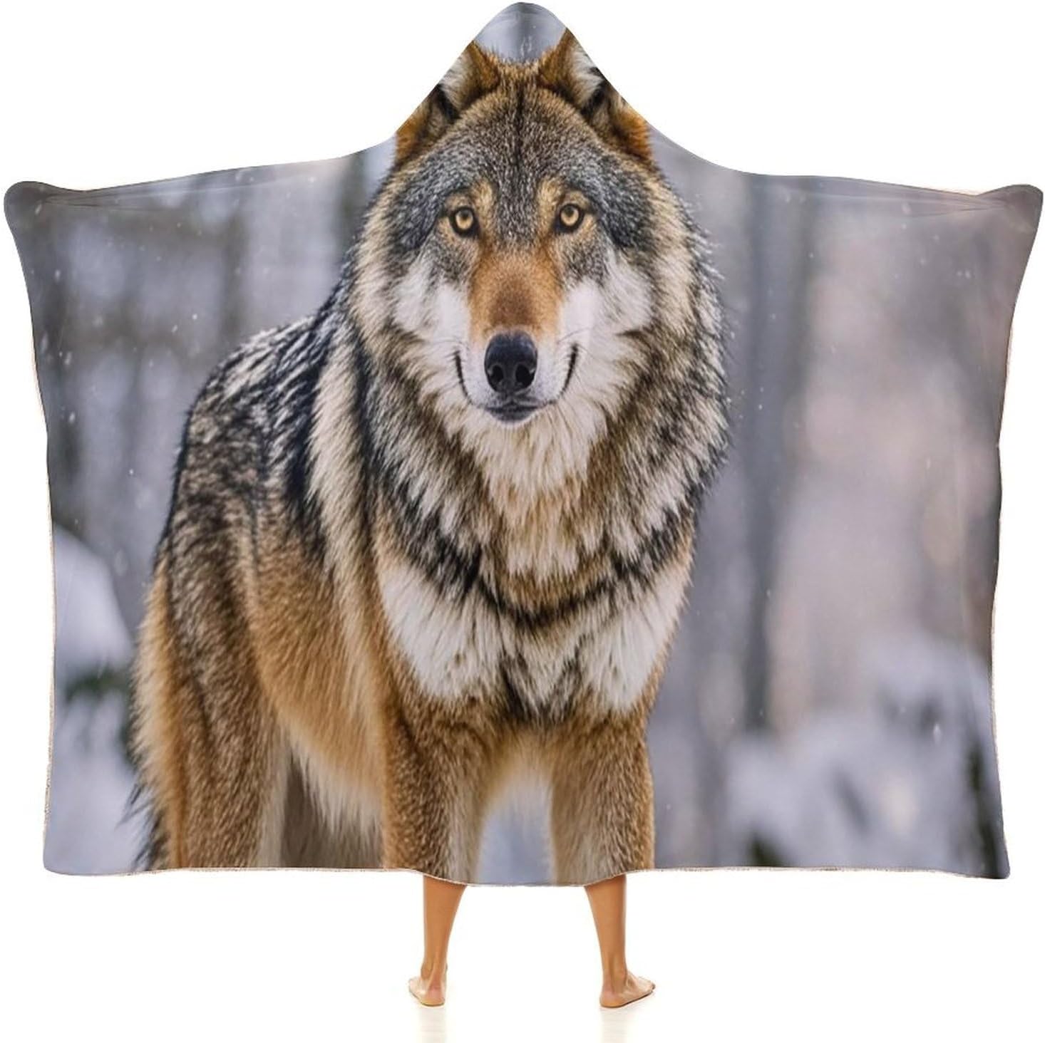 Wolf Wearable Fleece Blanket with Hood for Men & Women Oversized Hoodie Blanket Soft Cozy Gift-