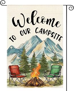 AVOIN colorlife Welcome To Our Campsite Camping Garden Flag 12x18 Inch Double Sided, RV Campfire Camper Yard Outdoor Decoration